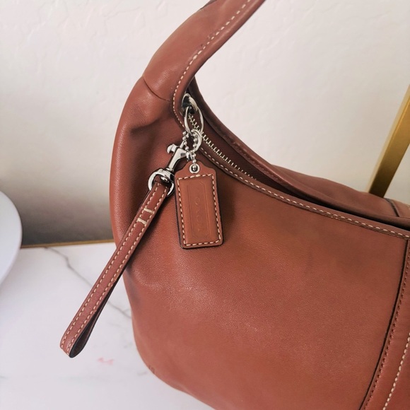 Coach Brown Hobo Bag with Blue Scarf Accent - Picture 3 of 11